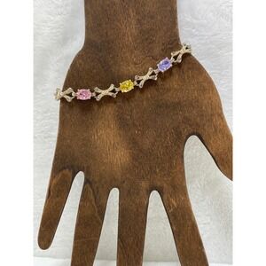 Sterling Silver‎ 925 Natural Gemstone Pastel Rhinestone Bracelet